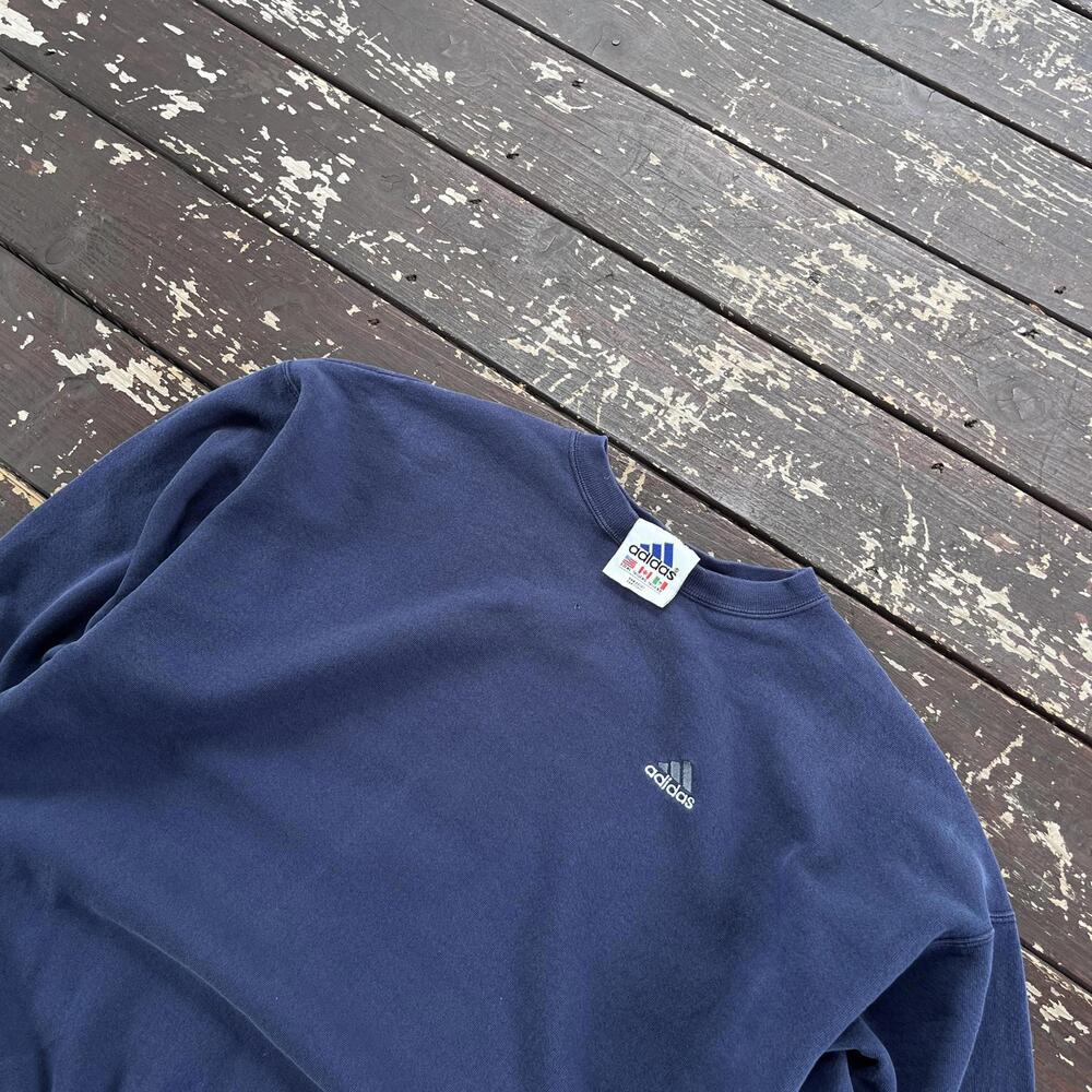(XL) Vintage 90s Y2K Adidas Crewneck Sweatshirt Navy Faded